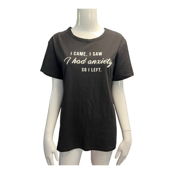 Shein Womens I Had Anxiety Top~Size Large~Black Graphic Tee Funny Style L7 15 - Picture 2 of 8